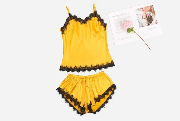 Международная торговля, сексуальное женское белье в европейском и американском стиле, имитация шелковой ткани, кружевная кромка, раздельная Пижама, комплект домашней одежды