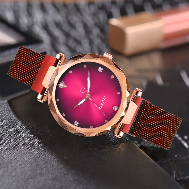 Роскошное розовое золото Frauen Uhren Mode Диамант дамен звездное небо магнит Uhr Wasserdichte Weibliche Armbanduhr мех Geschenk Uhr