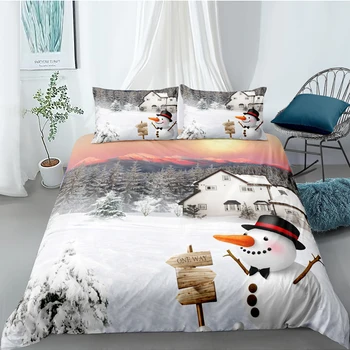 

Snow Mountain Bedding Set Snowman Cartoon 3D Duvet Cover Sunset King Queen Twin Full Single Double Unique Design Bed Set