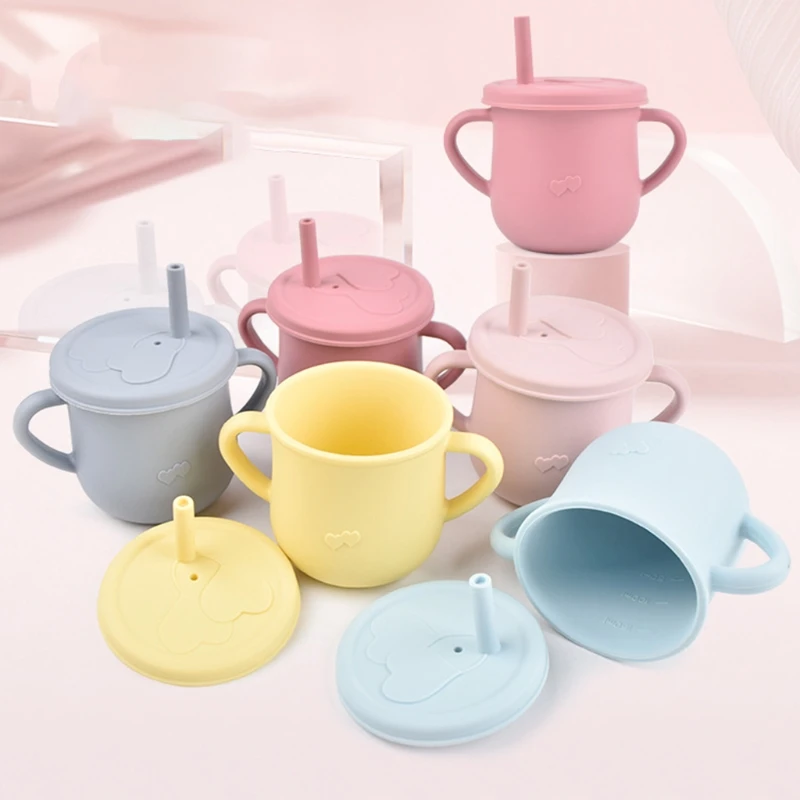 

Baby Feeding Straw Cup Learning Drinking Silicone Sippy Mug with Double Handle M3GE
