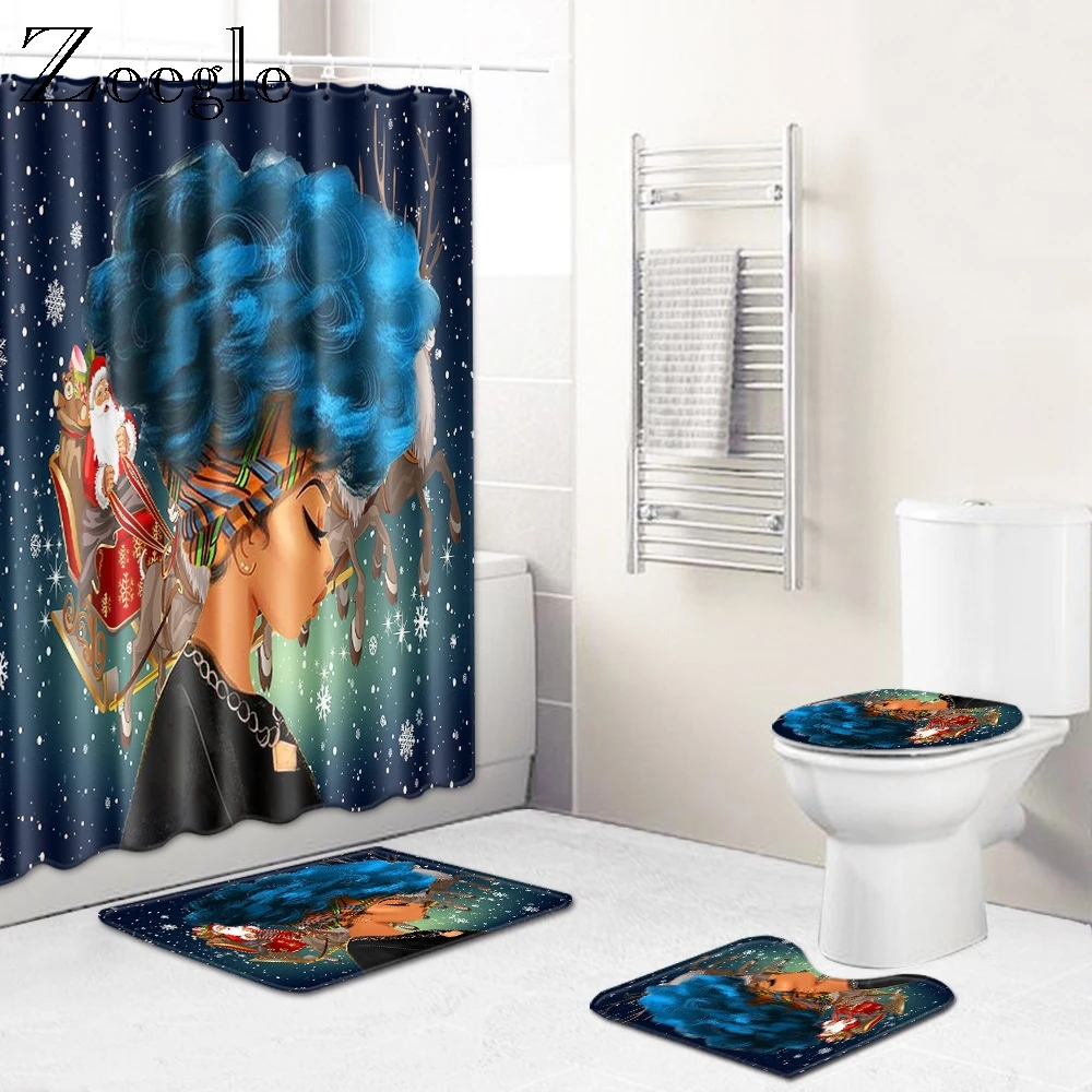 Zeegle 4Pcs Cartoon Printed Shower Mat Anti-slip Bathroom Mat Absorption Foot Rug Bathroom Decoration Carpet Toilet Floor Rug
