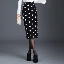 Женская облегающая трикотажная облегающая Офисная Женская юбка в горошек с высокой талией, элегантная шикарная осенне-зимняя модная длинная облегающая юбка