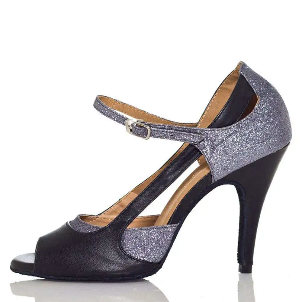 Zapatos De Baile Professional Black Leather With Glitter 8.5cm Heel ...