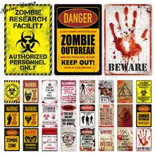 Металлический знак зомби, Оловянная табличка, металлический винтажный Настенный декор для бара, паба, клуба, человека, пещеры, металлические знаки, оловянные знаки(20x30 см