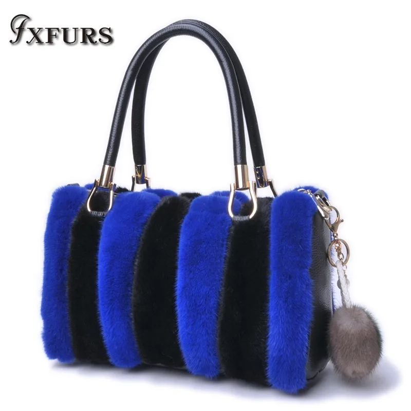 2020 New Imported Mink Tail Fur Handbag with Cofskin Bag Single-shoulder Cross-body Winter Female Leather Wrist Bags | Багаж и сумки