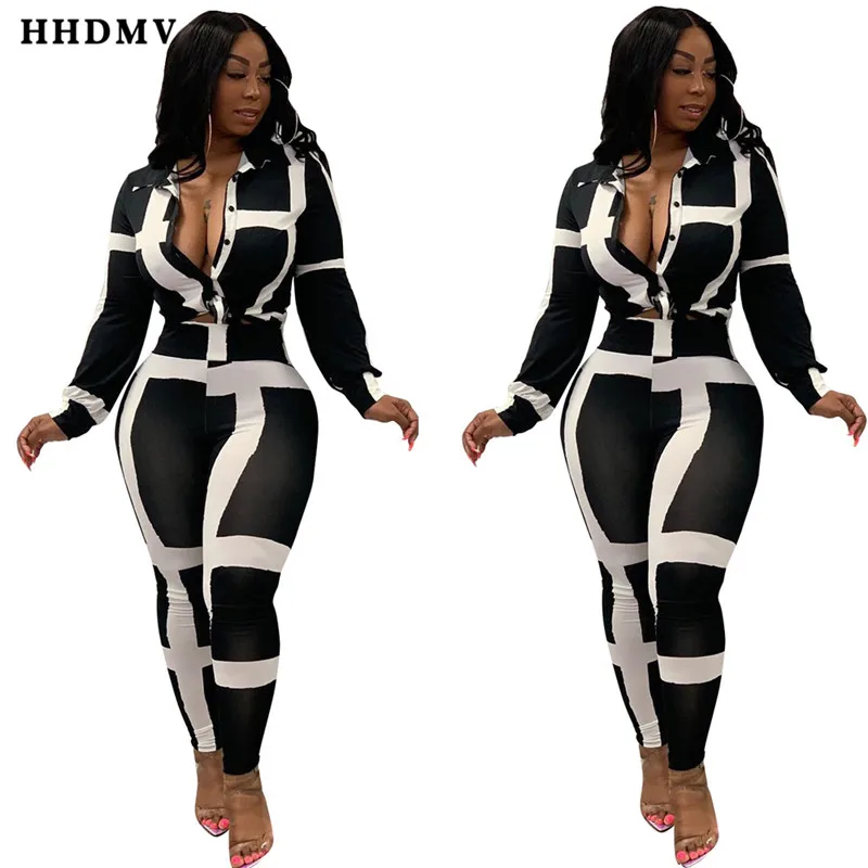 

HHDMV XM-98018 casual high street style sets long sleeve lapel single-breasted shor top elastic long pants two piece sets