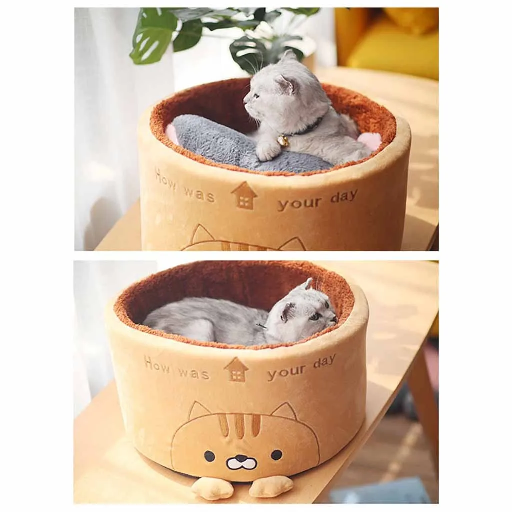 Круглый кошачий наполнитель питомник для питомца щенка собаки кошки Успокаивающая кровать теплое удобное Гнездо Спальный питомник плюшевая нескользящая Нижняя клетка Подушка# NG