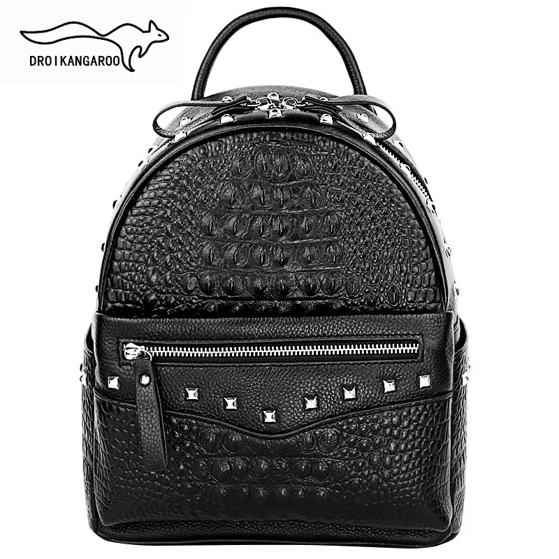 

Customizable Crocodile Leather Backpack Women's 2019 New Style Full-grain Leather Versatile Fashion And Personality Rivet Backpa