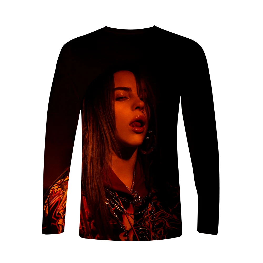 Поступление Billie Eilish 3D футболка для женщин и мужчин, футболки с длинным рукавом для девочек, Повседневная футболка Billie Eilish, футболки размера плюс, весенний Топ