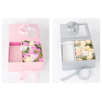 

2pcs Surprise Box Artificial Rose Soap Flower Gift Box Valentine Day Gift for Girlfriend Wedding - Pink & Black