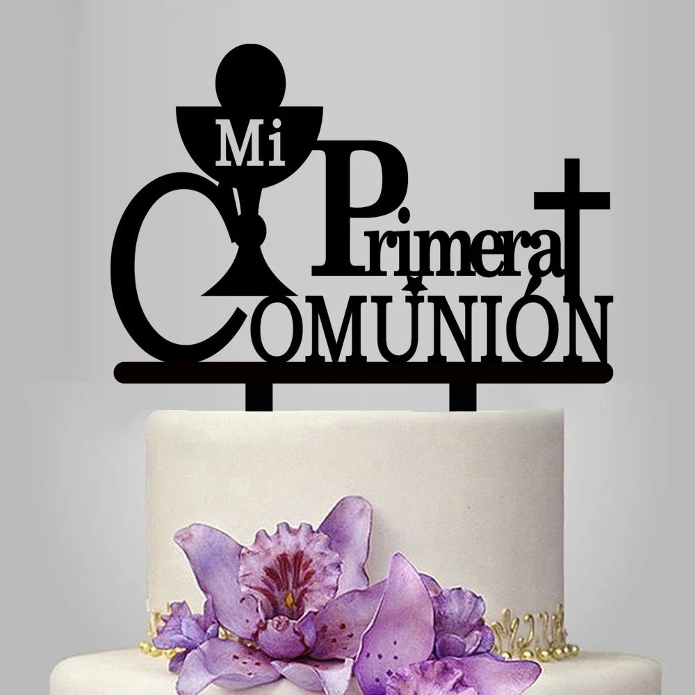 1 шт. 8 цветов испанский Mi Primera Comunion акриловые Топпер для торта для детей Primera Comunion вечерние украшения для торта YC085
