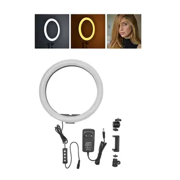 

14" 5500K Dimmable LED Ring Light 140 LED Diffuser Mirror Stand Make Up Studio Camera Ring Light Photo Phone Video 4 Plugs