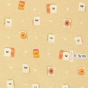 

half yard plain fabric with cartoon bread print handmade DIY garment dress children cloth 100% cotton T1255