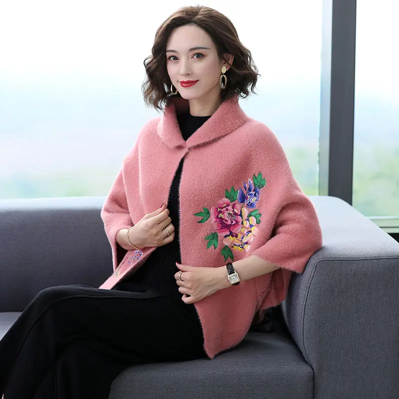 Best Price artificial mink fur Cloak shawl female autumn and winter new thick sweater coat Korean version with cheongsam short cardigan