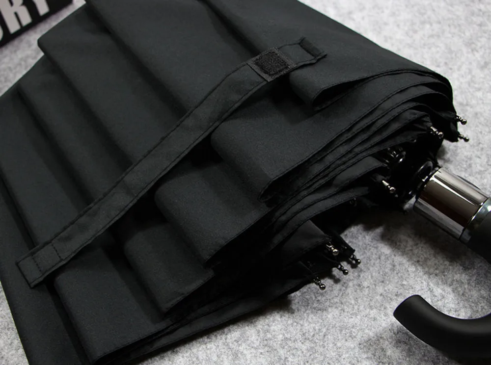 Imitation Wood Handle Wind Resistant Black Three Folding Rain Umbrella Black umbrella handle folding umbrella A1