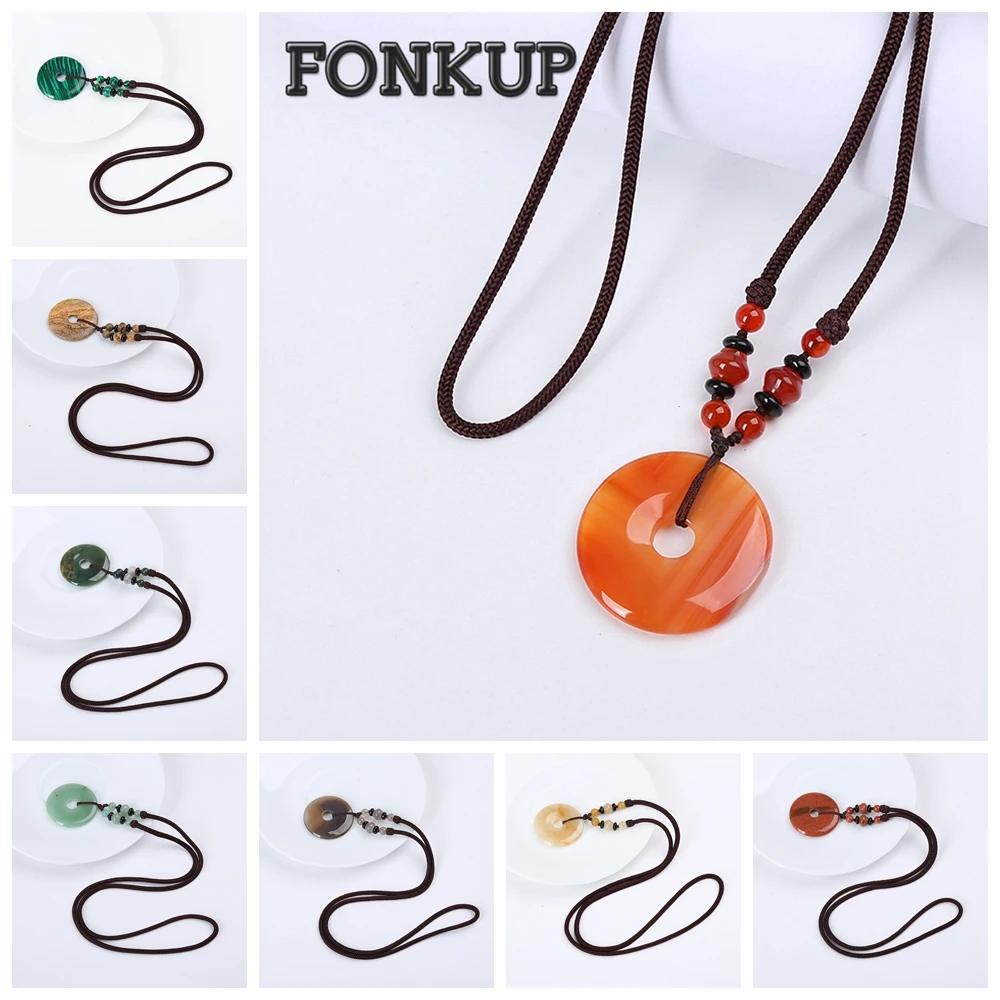 

Natural Agate Necklace Safety Button Pendant Fashion Sweater Chain Women Jewelry Power Gemstone Accessories Ornaments Stone Gift