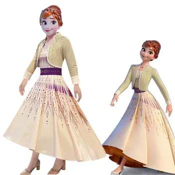 

2019 Movie Princess Anna dress Cosplay Costume Women Kids Girls Queen Elsa Dance dress Cosplay Halloween child Party Costume