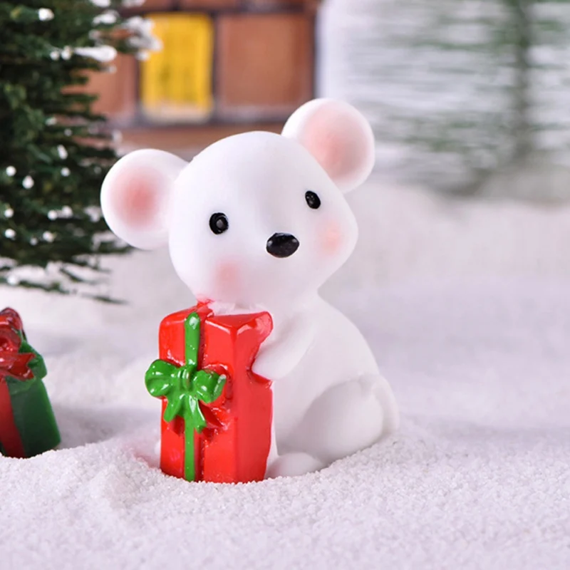 4Pcs Cute New year Christmas Snow Rat Little Mouse Gift Small Statue Figurine Ornament Miniatures Home Decoration Children Toy