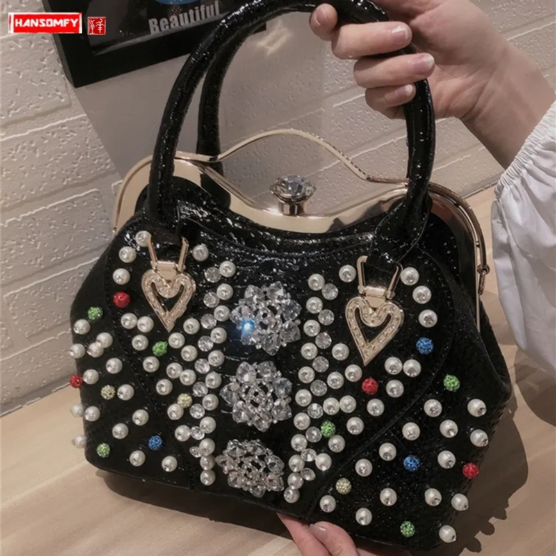 Роскошные модные стразы женская сумка Корейская кожаная с бриллиантами на плечо