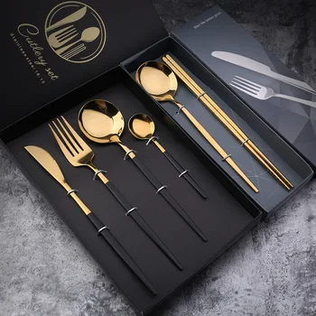 

4pcs Dinnerware Set Cutlery Knives Forks Spoons Kitchen Western Steak Stainless Steel Dinner Party Tableware Set With Gift Box
