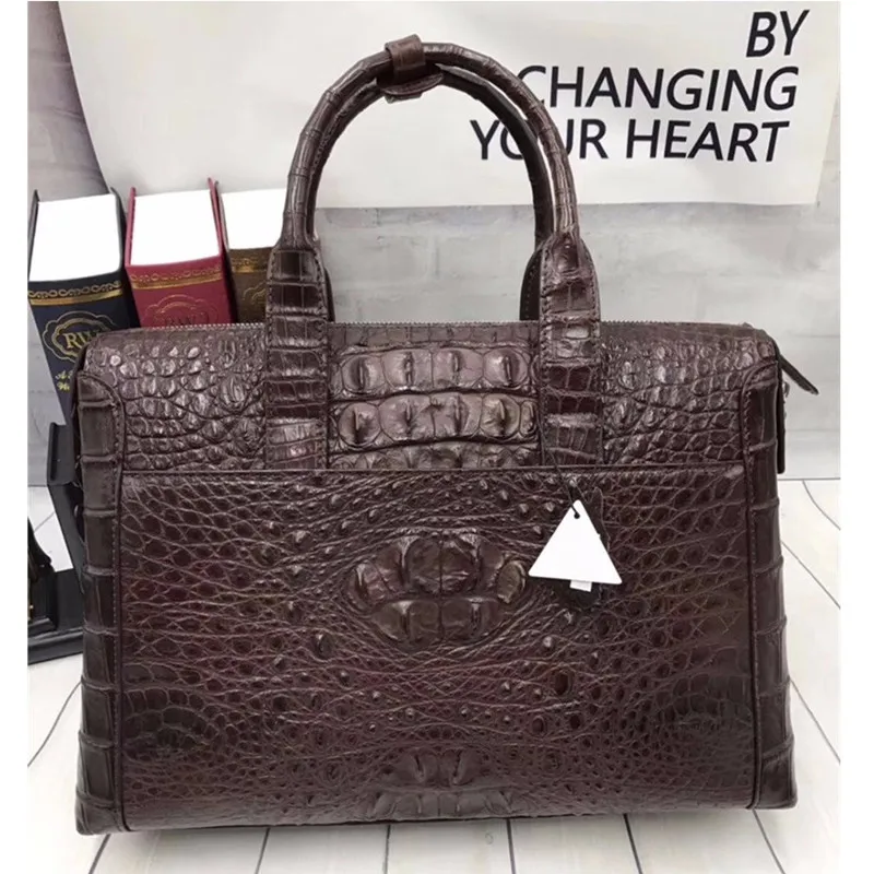 

Business Style Genuine Crocodile Skin Men Briefcase Bag Exotic Real True Alligator Leather Male Black Handbag Large Laptop Case
