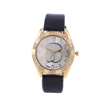 

chasy zhenskiye women quartz watch New Luxury Brand Crystal Gold Bear Watches Women Dress watch Leather Clock reloj mujer