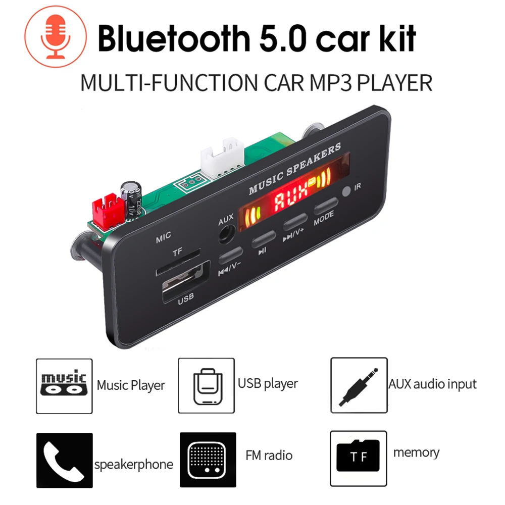 Беспроводной Bluetooth 5 0 Handsfree 5V 12V WMA WAV MP3 Decording Board модуль TF слот для карты USB 3 мм AUX FM