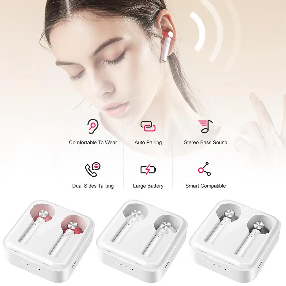 Новинка, D018, TWS, Bluetooth 5,0, гарнитура, Беспроводные спортивные наушники, Автоматическое Сопряжение, 3D стерео наушники с зарядным устройством, микрофон