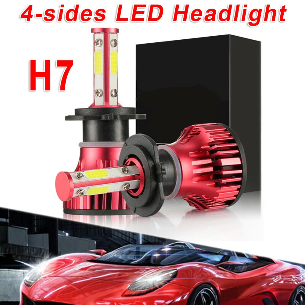 CREE H7 2000W 300000LM 4-Sides LED Headlight Kit High or Lo Light Bulb 6000K Car