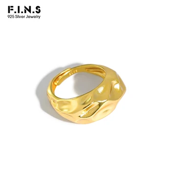 

F.I.N.S Korean Japanese INS Design Irregular Concave and Convex Surface 100% 925 Sterling Silver Ring Adjustable Mid Finger Ring