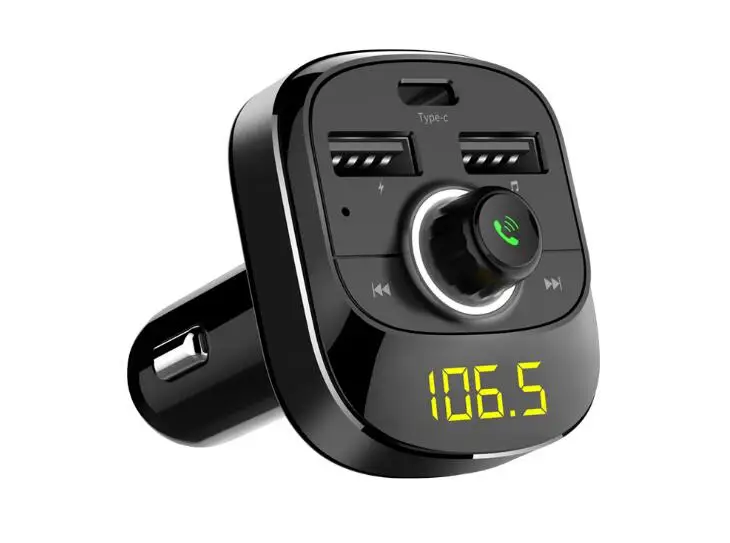 По DHL или FedEx 20шт Bluetooth автомобильный комплект беспроводной fm-передатчик Громкая связь тип-c зарядный порт Поддержка TF карта U диск T19