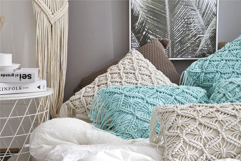 Bohemian Hand Woven Pillow Jacquard Tassel Cushion Filling Involved 30X50 CM 45X45 CM