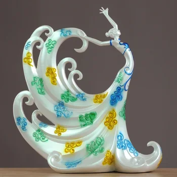 

43CM EUROPEAN PEACOCKS DANCING GIRL ART SCULPTURE CHARACTER FIGURINE RESIN CRAFTS CREATIVE HOME DECORATION WEDDING GIFT R5014