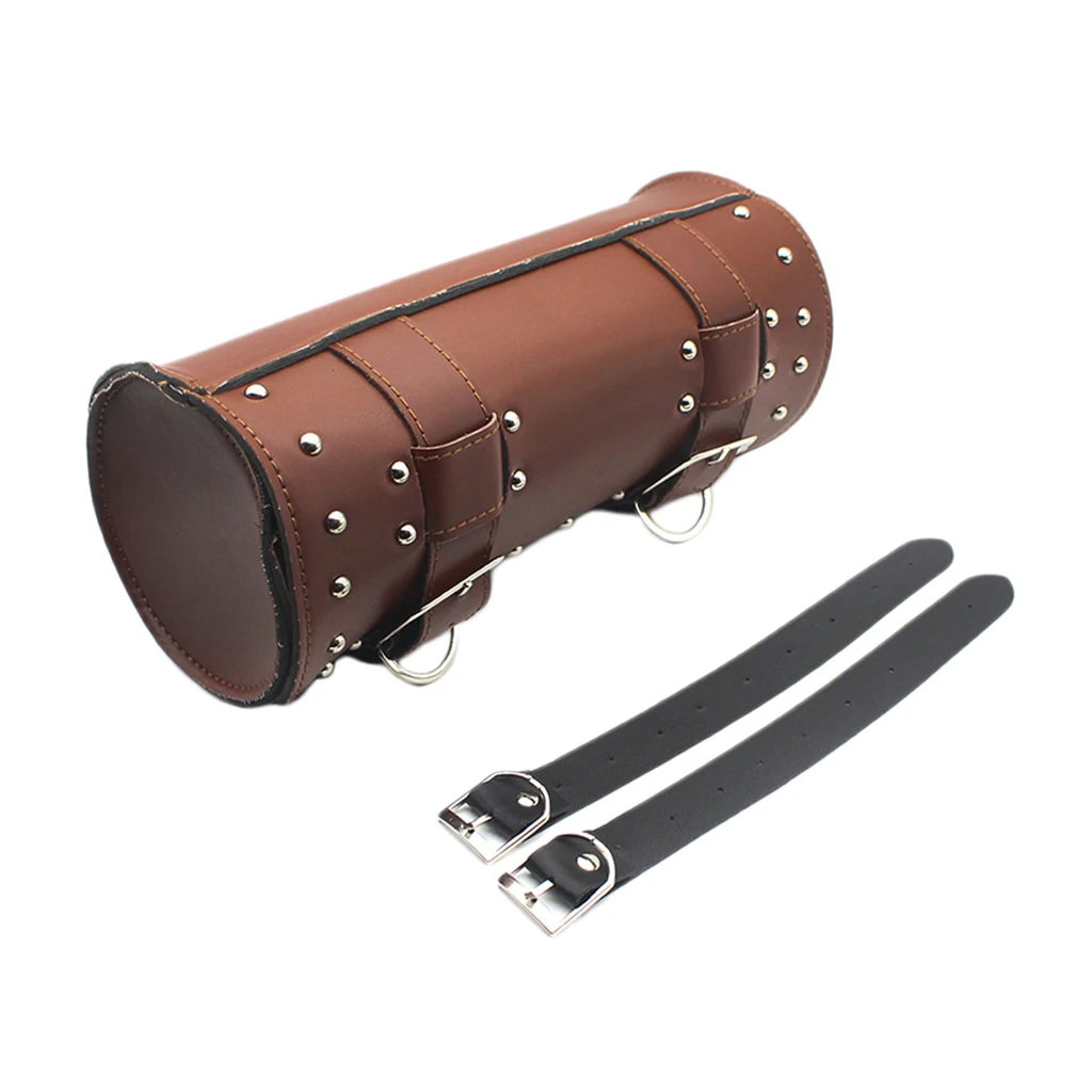 Motorcycle Tool Bag Fork Saddlebags, PU Leather Cargo Storage Organizer Side Mount Saddle Panniers for Harley Sportster , Brown