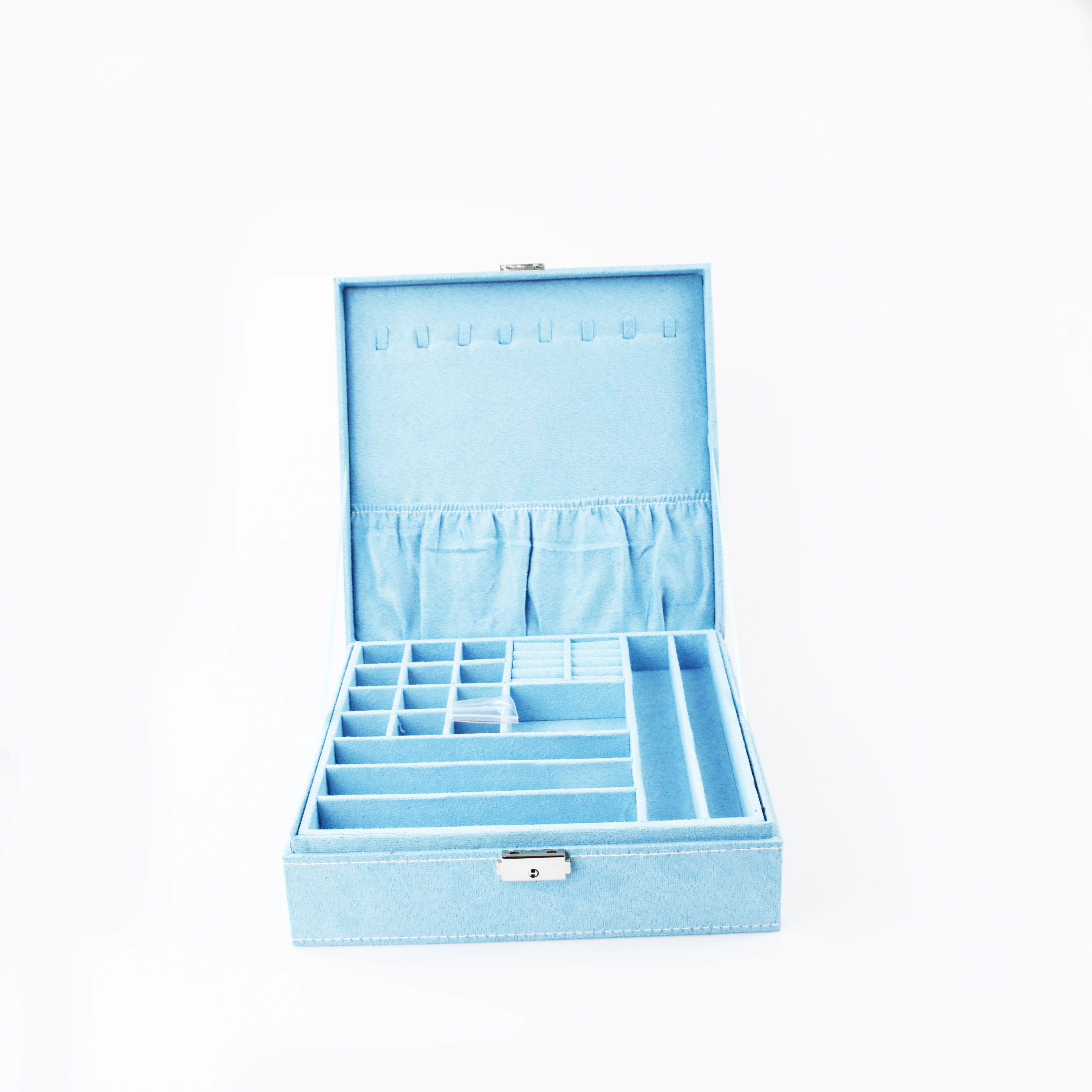 Two-Layer Jewelry Box Organizer Lint Jewelry Display Storage Case with Lock