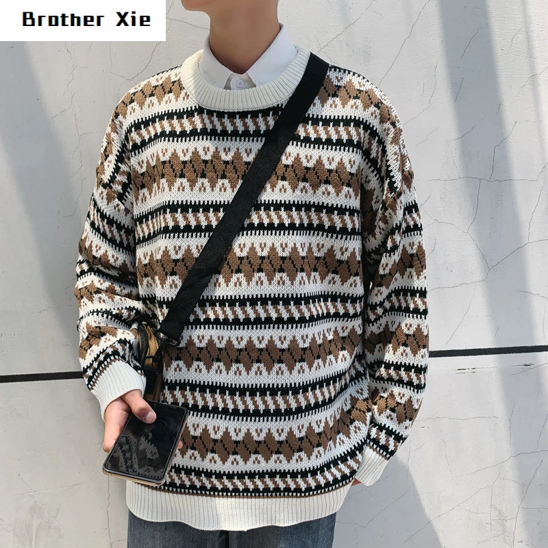 

Winter Thick Sweater Men's Warm Fashion Retro Casual Knit Pullover Man Streetwear Wild Loose Long-sleeved Sweater Male Clothes