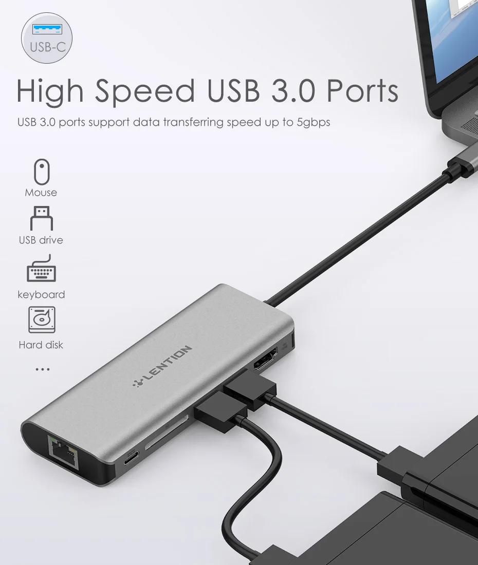 USB C цифровой AV многопортовый концентратор с 4K HDMI, 2 USB 3,0, кардридер, type C зарядка, гигабитный Ethernet адаптер для MacBook Pro