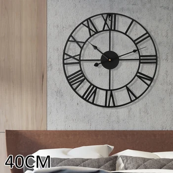 

40cm Retro Metal Roman Numeral Wall Clock Iron Face Black Gold Large Outdoor Garden Clock Home Decoration Wall Clock Garden