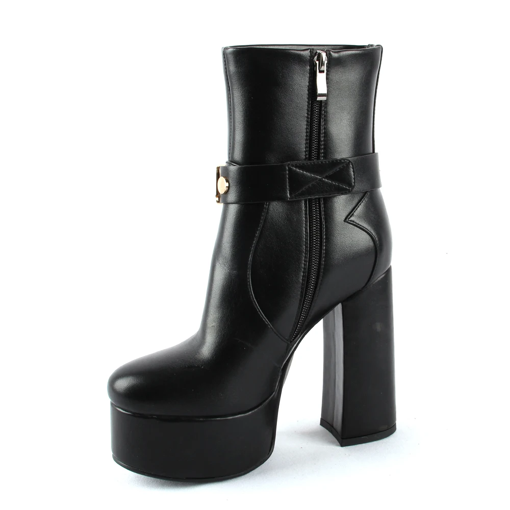 Женские пикантные Зимние ботильоны черного цвета; ботинки на платформе и каблуке; женская модная обувь; ботинки на молнии на Высоком толстом каблуке; женская обувь