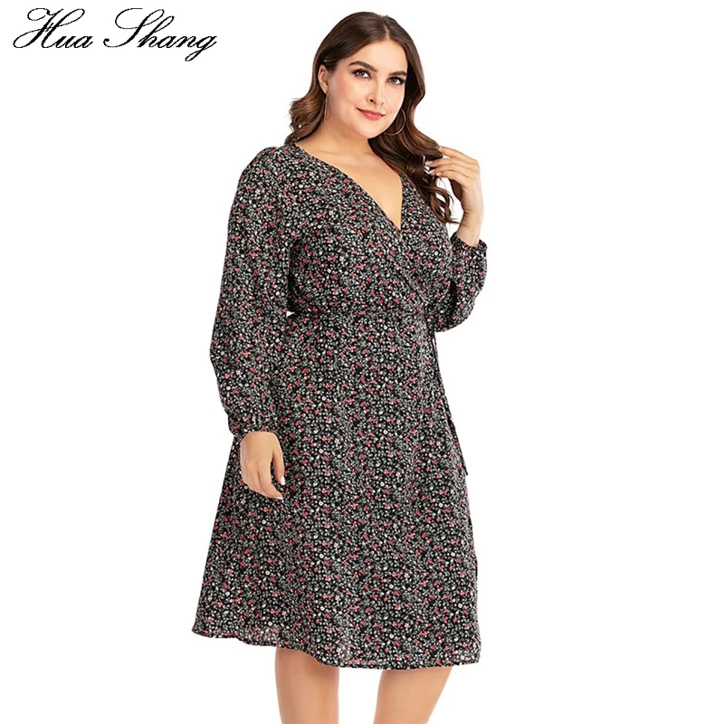 5XL размера плюс, летнее пляжное платье с длинным рукавом, женское платье с v-образным вырезом, рукав-фонарик, цветочный принт, Повседневное платье, длина до колена, платья с запахом