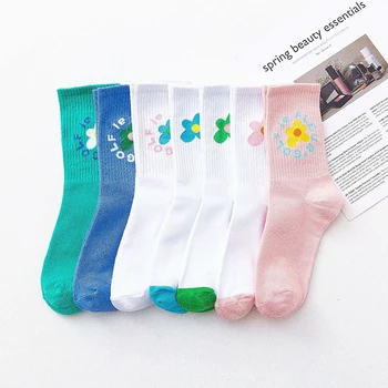 

2020 Flower Pattern Breathable Sport Socks Korean Style Skateboard Sock For Women's Cotton Casual Multicolor Long Tube Stockings