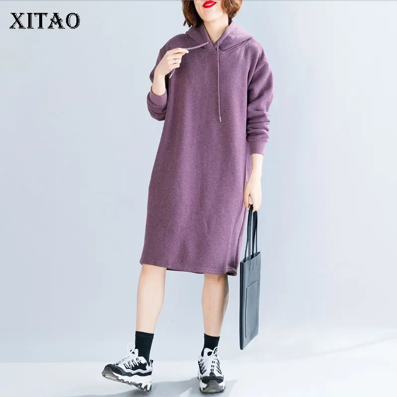 XITAO трикотажные толстовки на завязках модные плиссированные с капюшоном с воротником длинный рукав элегантный маленький свежий пуловер свободные толстовки DMY2052