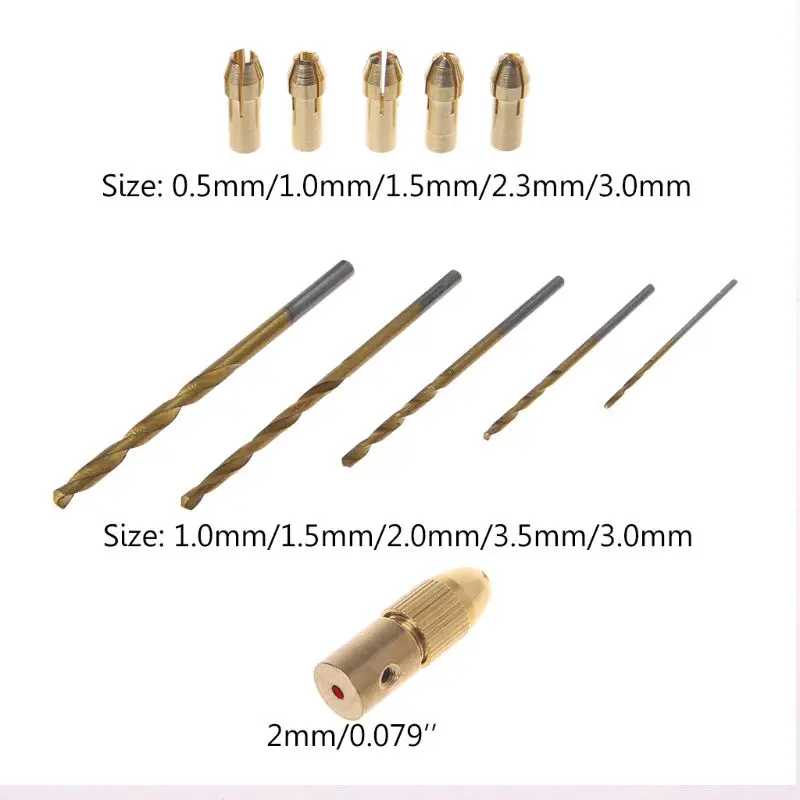 

Drop Shipping 12Pcs 0.5-3mm Electric Hand Press Drilling Micro Twist Drill Bit Chuck Set Tool