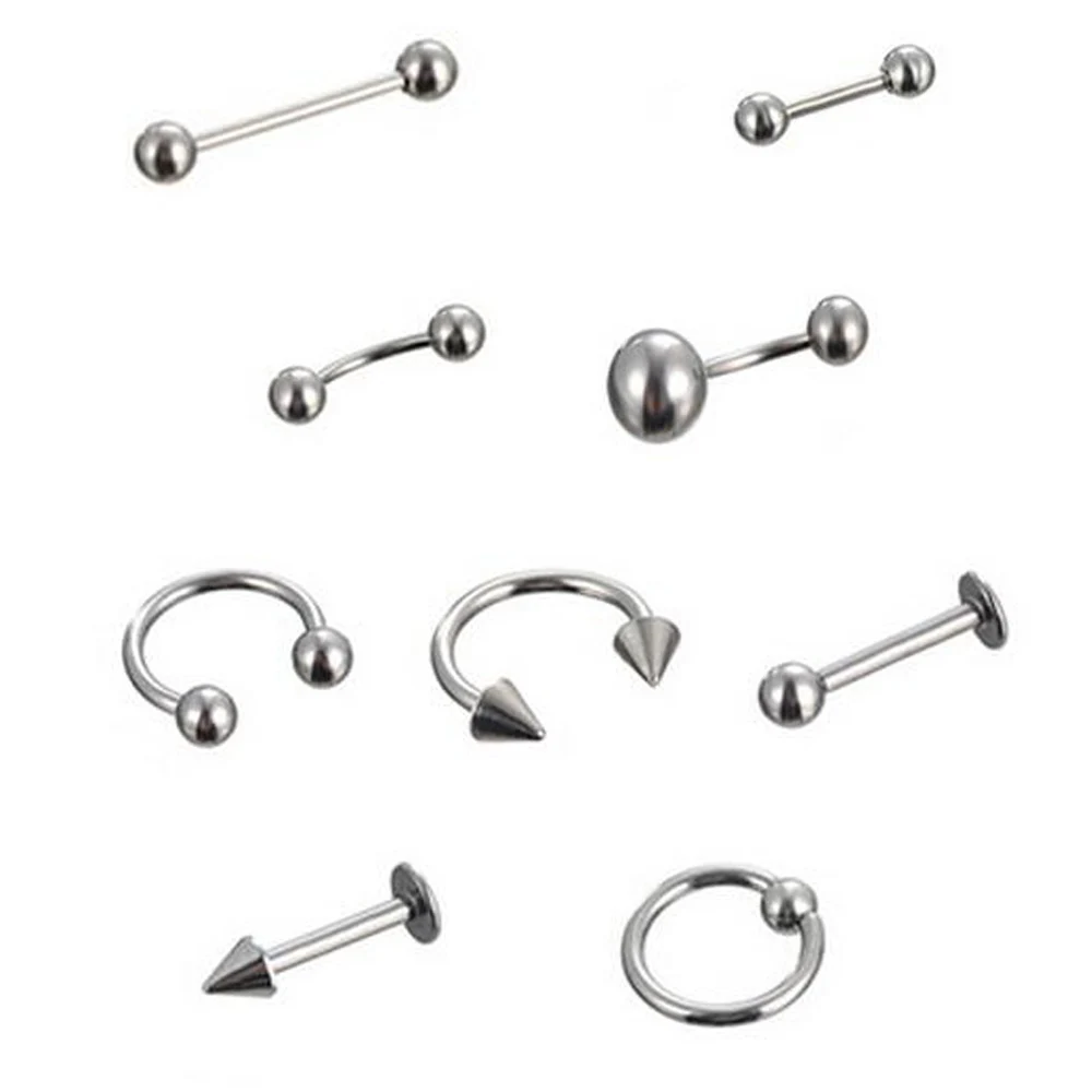 9Pcs 9 шт./компл. Нержавеющая сталь модные спираль бровей губ губная серьга пирсинг для носа для бровей из нержавеющей стали, козелка пирсинг Сексуальная Jewelr - Окраска металла: 9Pcs