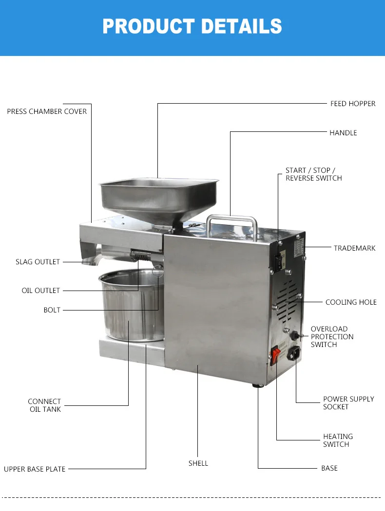 Description Picture 6 of itemCommercial Oill Presser Small Household Oil Pressing Machine Peanut Sesame Plant Seed Oil Press