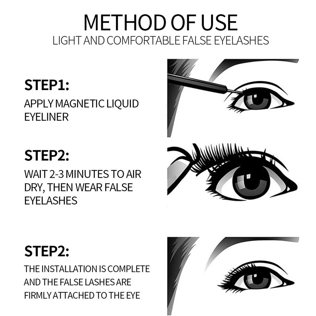 3 pairs 3D Magnetic False Eyelashes Eyeliner Magnetic Eyelashes Bushy Kit Natural Eye Lashes Extension Waterproof