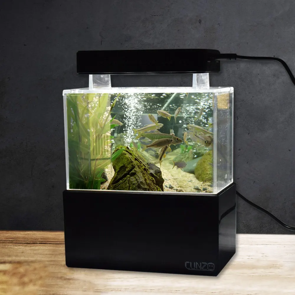 Mini Fish Tank Aquarium with Blue LED Lihgt Desktop Betta Fish Tanks Aquario Fish Bowl with Water Filtration LED Quiet Air Pump