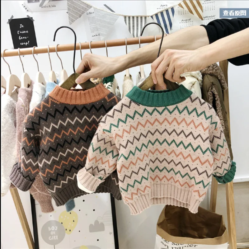 

Korean-style Men And Women Small CHILDREN'S Infants Sweater Children Western Style Pullover Knit Low Waist Jersey Baby plus Velv