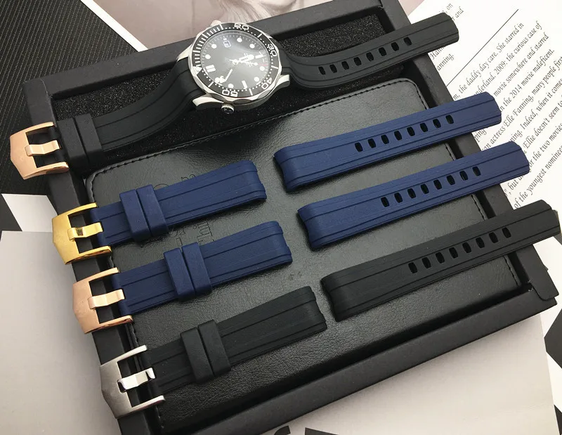 

20mm soft Rubber Silicone Bracelet Strap Band Buckle Grind Arenaceous watchband Special for Omega strap for Seamaster 300 logos