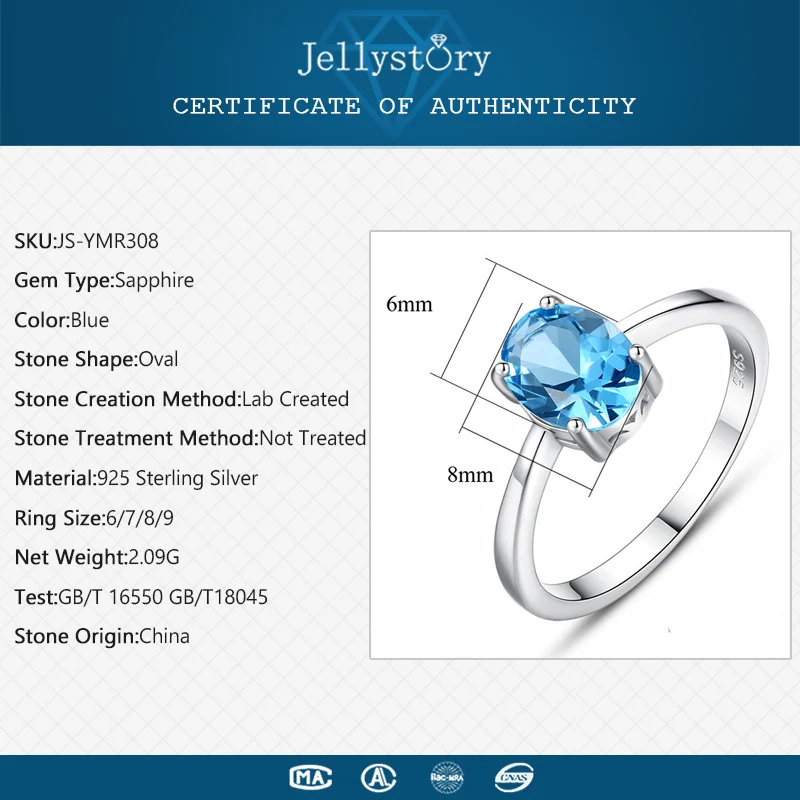 Jellystory, 925 пробы, серебряное кольцо с овальным синим сапфировым камнем для леди, свадебные, Помолвочные, вечерние, ювелирные изделия, кольца с драгоценными камнями
